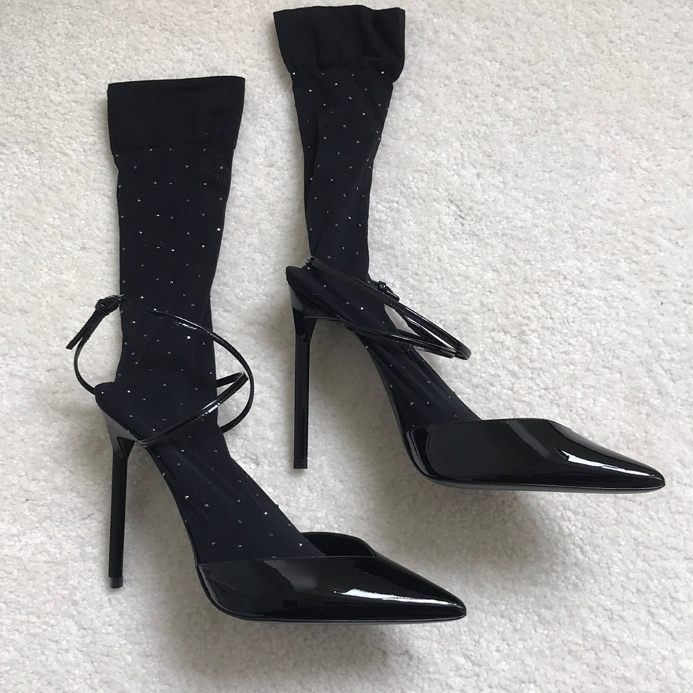 BNIB RARE Saint Laurent YSL Anja Crystal Sock Pumps Patent Black 36 - Picture 5 of 8
